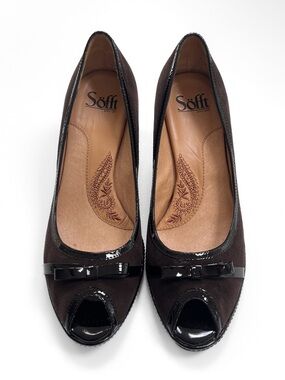 🤎 Sofft Brown Suede Peep Toe Heels with Bow Detail 🤎